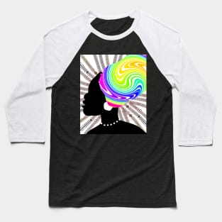 Woman Silhouette With a Rainbow Head Scarf Baseball T-Shirt